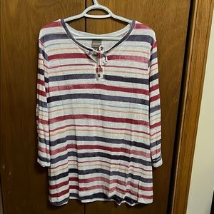 Chico's White and Pink Tie Front Tunic